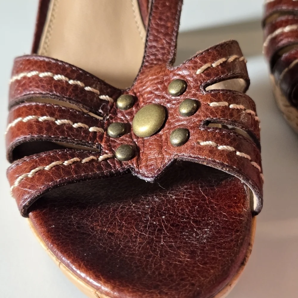 Vintage Franco Sarto Brown Leather Strappy Women's Sandals - Picture 8 of 13